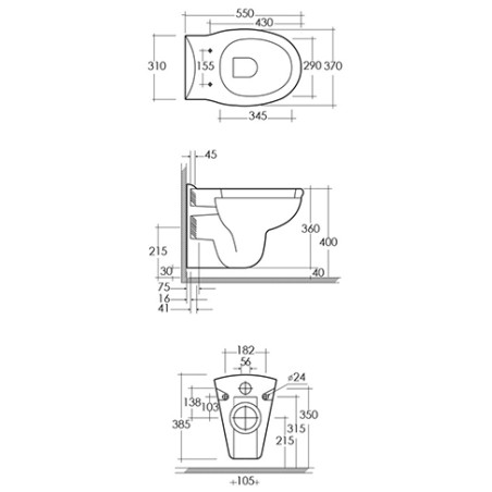Sanitari bagno vaso wc water sospeso, senza coprivaso , Karla Rak, compreso di staffe di fissaggio, ceramica bianca