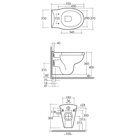 Sanitari bagno vaso wc water sospeso, senza coprivaso , Karla Rak, compreso di staffe di fissaggio, ceramica bianca
