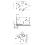 Sanitari bagno vaso wc water sospeso, senza coprivaso , Karla Rak, compreso di staffe di fissaggio, ceramica bianca
