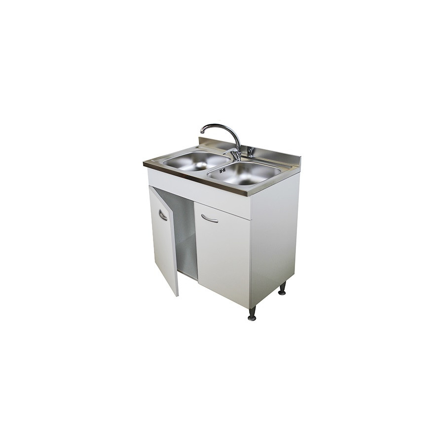 Mobile cucina bianco cm 80 2 ante con lavello inox 2 vasche