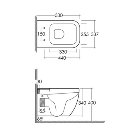Sanitari bagno vaso wc water sospeso, senza coprivaso, Metropolitan Rak, ceramica bianca