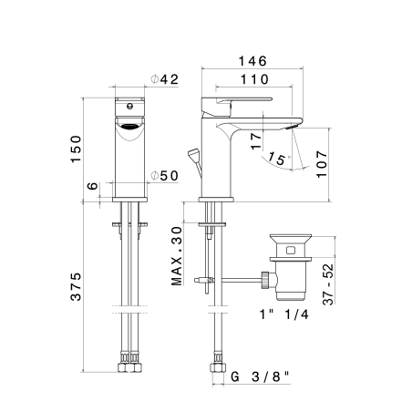 Rubinetto miscelatore monocomando lavabo cromo con piletta