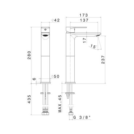 Rubinetto miscelatore monocomando lavabo cromo collo alto