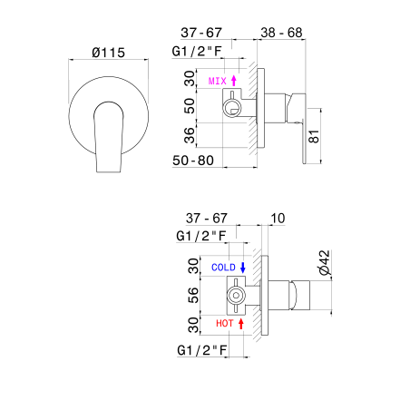 Rubinetto miscelatore monocomando doccia da incasso cromo