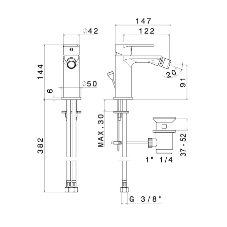 Rubinetto miscelatore monocomando bidet cromo con piletta