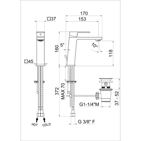 Rubinetto miscelatore monocomando lavabo cromo con piletta