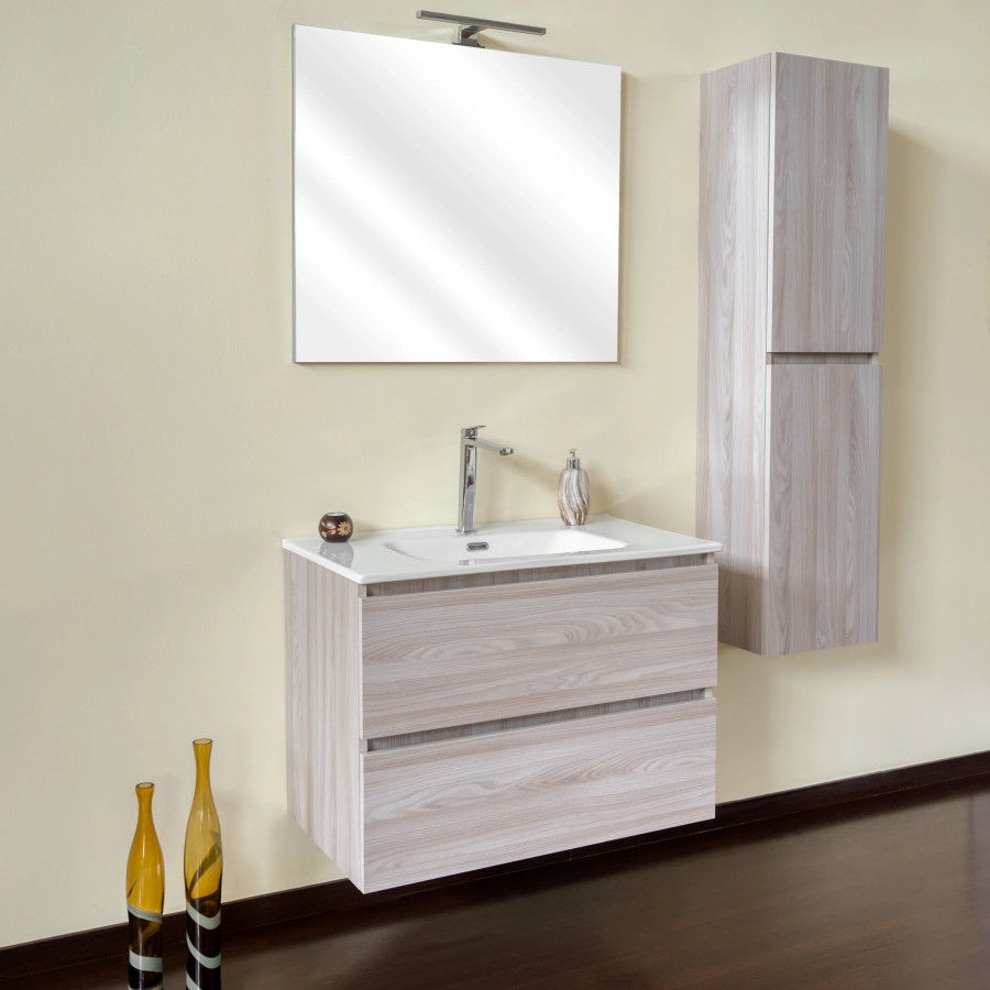 Mobile bagno sospeso color olmo cm100 con specchio e colonna