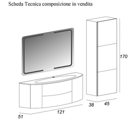 Mobile bagno sospeso rovere sc cm 121 con specchio e colonna