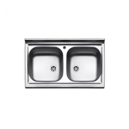 Lavello cucina appoggio acciaio Inox cm 80 x 50 2 vasche