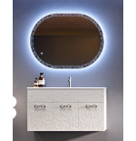 Mobile bagno sospeso bianco cm.100 lavabo vetro e specchiera led