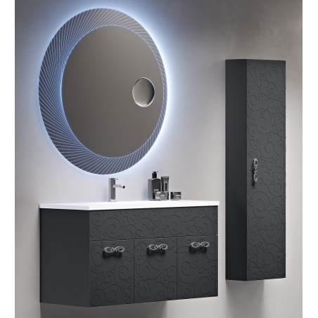 Mobile bagno sospeso grafite cm.100 lavabo vetro specchiera e colonna