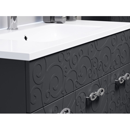 Mobile bagno sospeso grafite cm.100 lavabo vetro specchiera e colonna