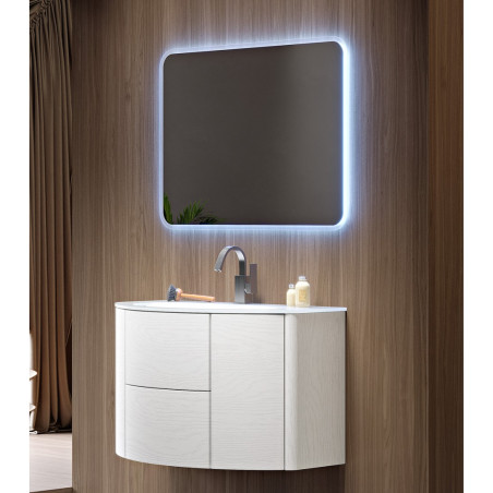 Mobile bagno sospeso bianco frassino cm 90 con specchio led