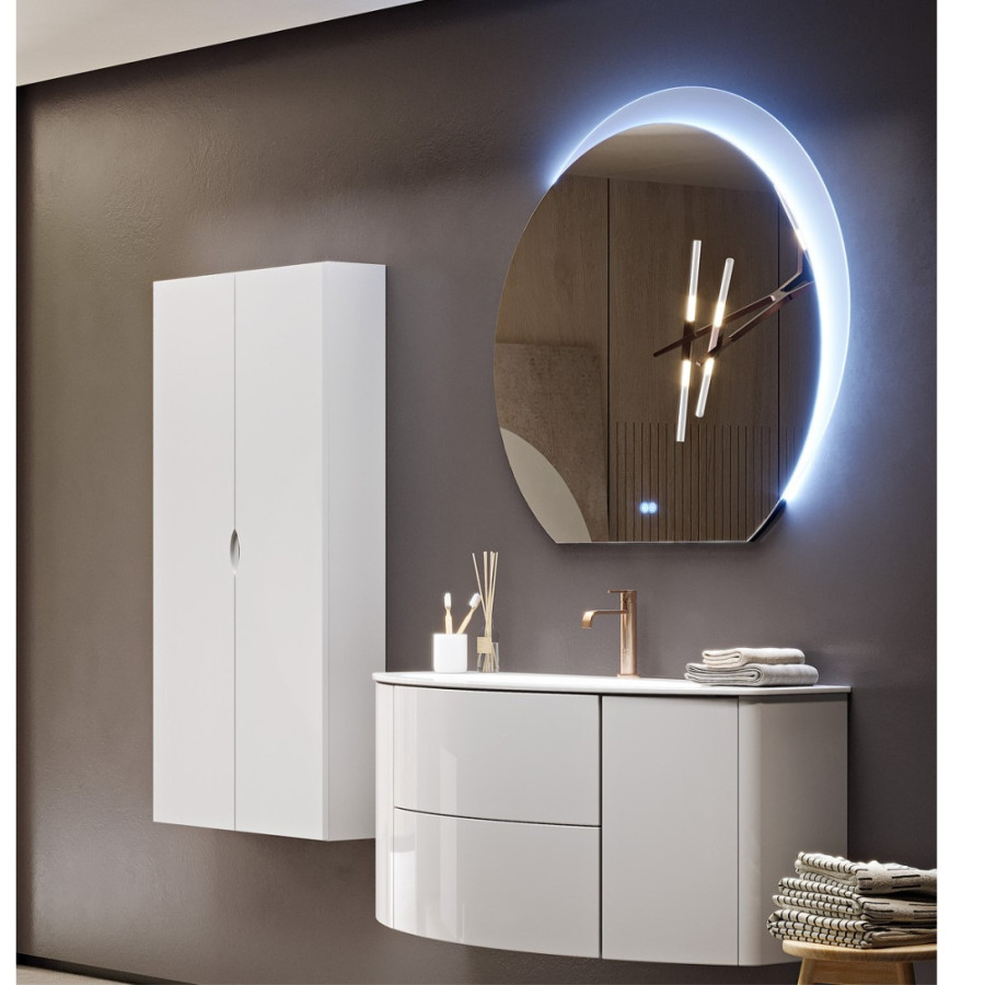 Mobile bagno sospeso bianco cm 121 con specchio multimediale e doppia colonna