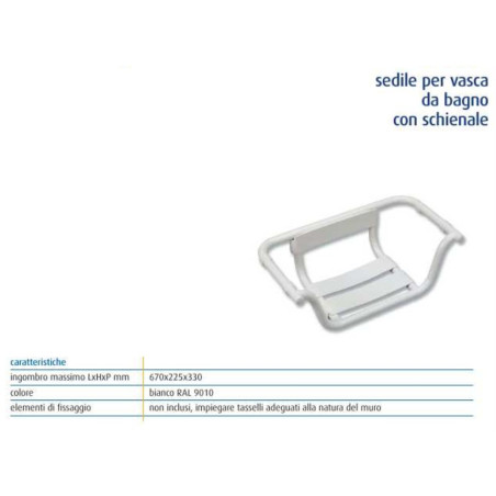 Sedile disabili per vasca a muro con schienale e braccioli