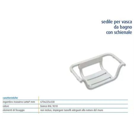 Sedile disabili per vasca a muro con schienale e braccioli