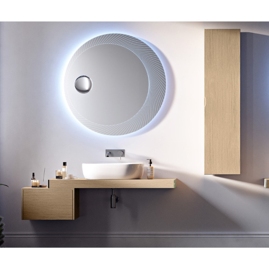 Mobile bagno tavolone sospeso rovere tabacco cm 120 specchio e colonna