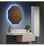 Mobile bagno tavolone sospeso rovere sbiancato cm 90 specchio e colonna