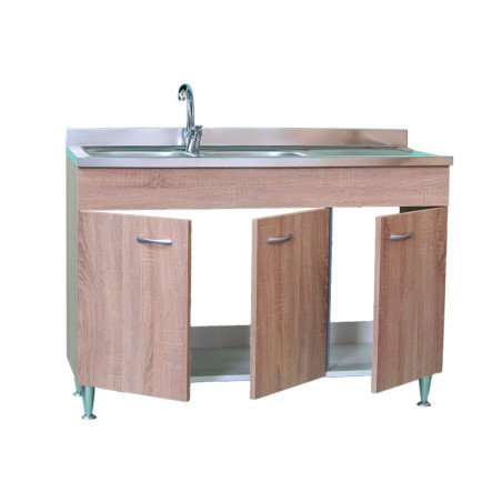 Sottolavello rovere 3 ante cm.120 completo di lavello inox