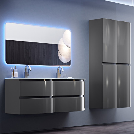 Vague | Mobile Bagno Sospeso 138 cm Antracite con Specchio LED