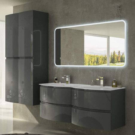 Vague | Mobile Bagno Sospeso 138 cm Antracite con Specchio LED