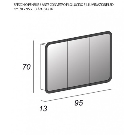 Specchio Contenitore 3 Ante LED 95x70 cm Bianco