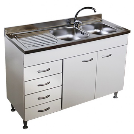 Mobile Cucina Bianco 120 Cm 2 Ante E Lavello Inox