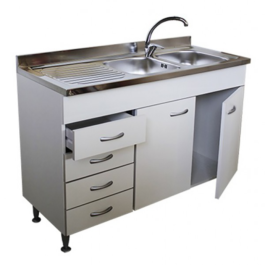 Mobile Cucina Bianco 120 Cm 2 Ante E Lavello Inox