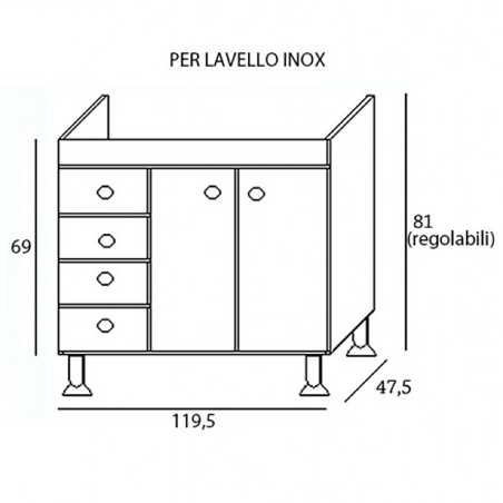 Mobile Cucina Bianco 120 Cm 2 Ante E Lavello Inox