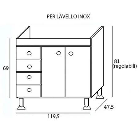 Mobile Cucina Bianco 120 Cm 2 Ante E Lavello Inox