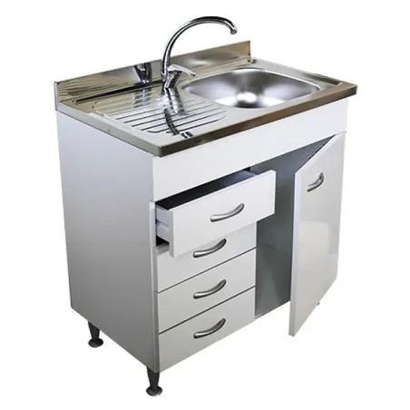 Mobile Sottolavello Bianco 80 cm con 4 Cassetti e Lavello Inox