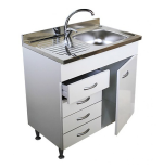 Mobile Sottolavello Bianco 80 cm con 4 Cassetti e Lavello Inox