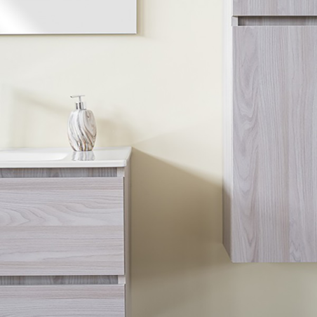 Mobile Bagno 80 cm Olmo Perla con Lavabo, Specchio e Colonna