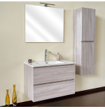 Mobile Bagno 80 cm Olmo Perla con Lavabo, Specchio e Colonna