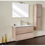 Mobile Bagno 80 cm Rovere Well con Lavabo, Specchio e Colonna