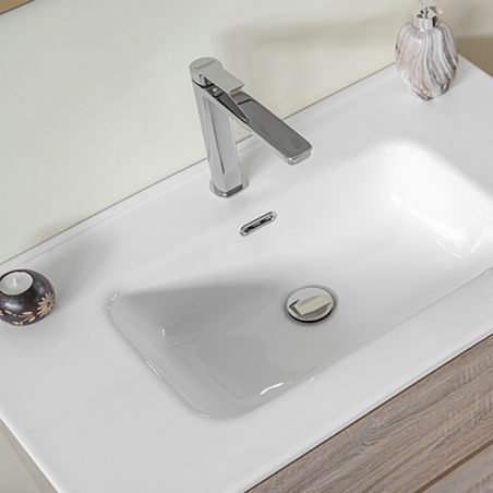 Mobile Bagno 80 cm Rovere Well con Lavabo, Specchio e Colonna