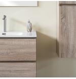 Mobile Bagno 80 cm Rovere Well con Lavabo, Specchio e Colonna
