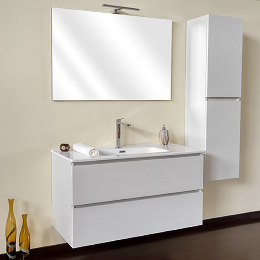 CLOE | Mobile Bagno 80 cm Frassino con Lavabo, Specchio e Colonna