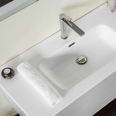 CLOE | Mobile Bagno 80 cm Frassino con Lavabo, Specchio e Colonna