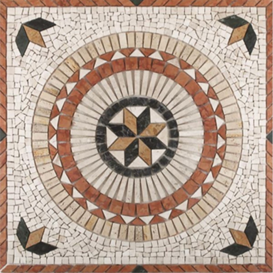 Rosone in mosaico di marmo 100 x 100 x 0,8 cm su rete, perfetto per pavimenti interni ed esterni. Ideale per creare decorazioni