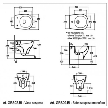 Vaso Sospeso Grace Globo Bianco Con Copriwater