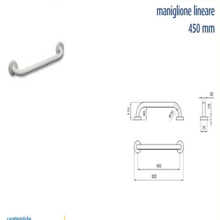 Maniglione Disabili 45 Cm Bianco Acciaio Verniciato