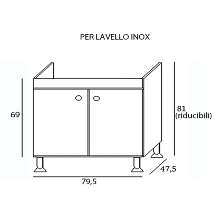 Sottolavello Rovere 80 cm con Lavello Inox 1 Vasca e Colapiatti