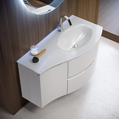 Vague | Mobile Bagno Sospeso 104 cm Bianco Opaco con Lavabo in Vetro