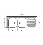 Lavello Cucina Inox 120 cm con 2 Vasche a Sinistra e Gocciolatoio