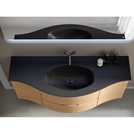 Vague | Mobile Bagno Rovere Tabacco 138 cm con Lavabo Nero e Specchio