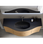 Vague | Mobile Bagno Rovere Tabacco 138 cm con Lavabo Nero e Specchio