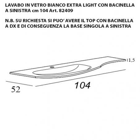 Vague | Mobile Bagno Sospeso 104 cm Nero Opaco con Lavabo a Sinistra