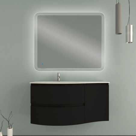 Vague | Mobile Bagno Sospeso 104 cm Nero Opaco con Lavabo a Sinistra