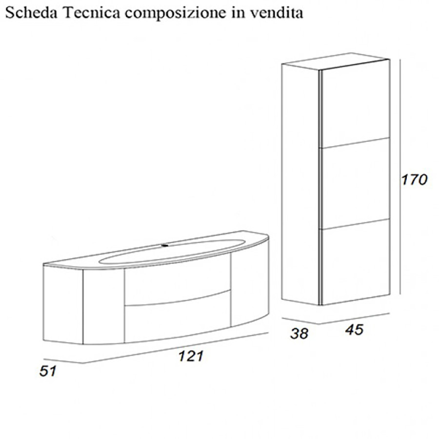 Mobile Bagno Lomadox 160 Cm, Grigio Talpa Con Interno Rovere Vintage - 4 Cassetti Soft-Close
